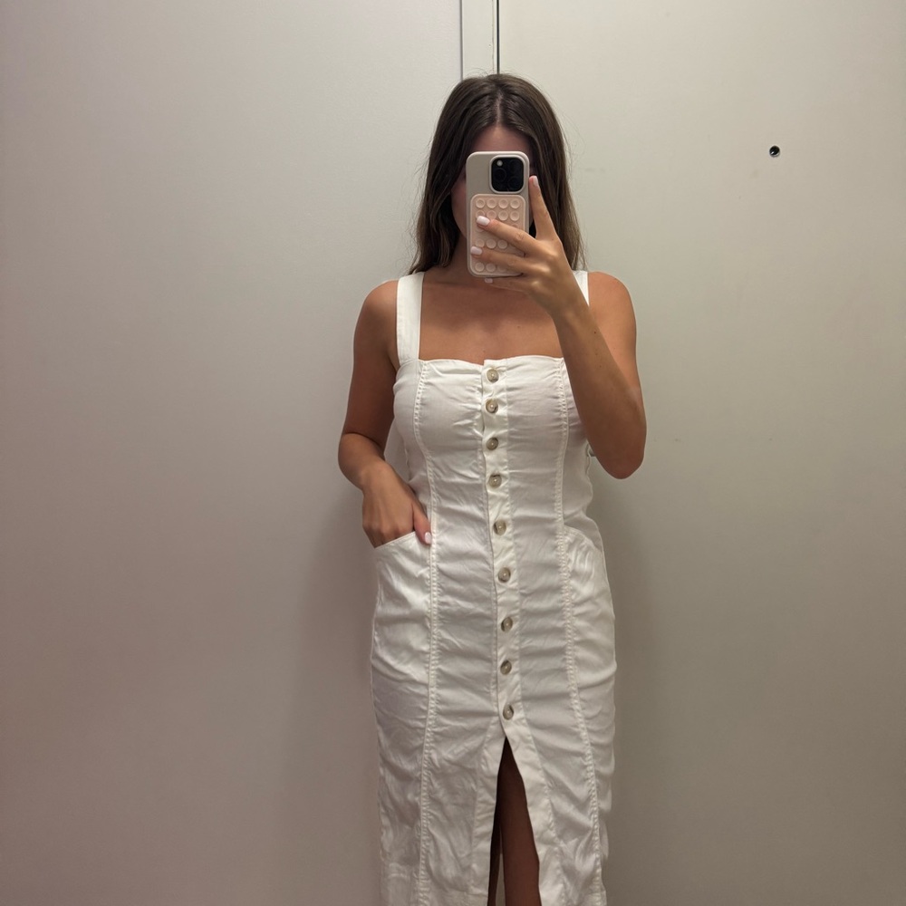 Babaton White Button-Front Mini Dress